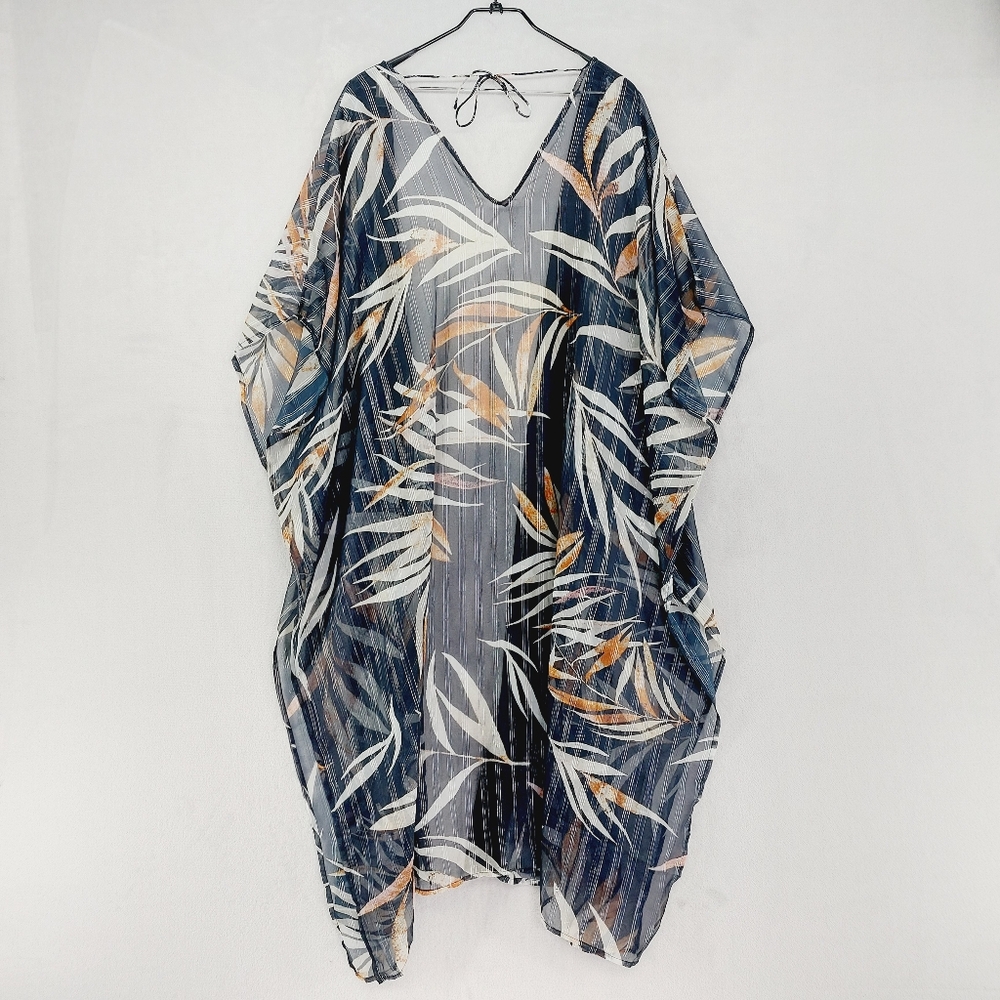New Boutique Tropical Leaf Print Open Front Cradigan Top P4734 - Picture 5 of 6